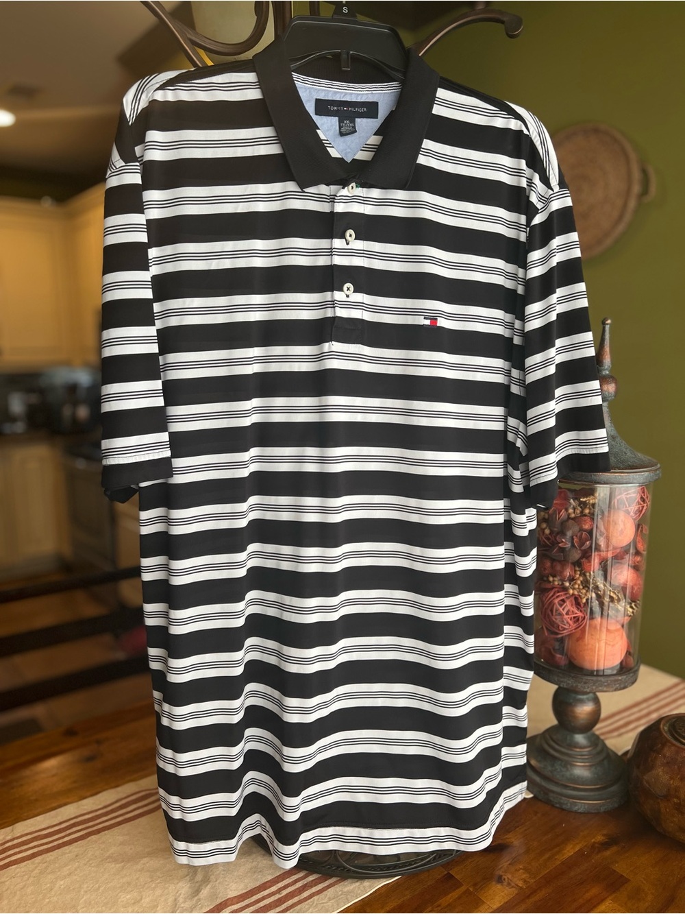 Tommy Hilfiger Black & White Horizontal Stripe Polo